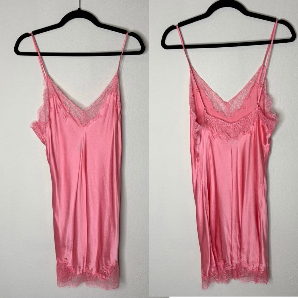 Cosabella X Journelle Charlotte Short Slip 100% Silk Lace Trim Pink Size Small